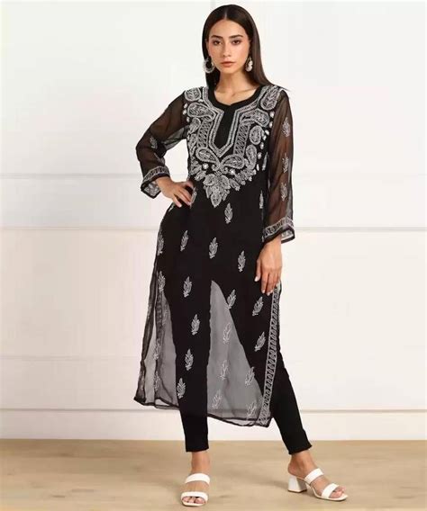 Black Chikankari Kurtis Online Shopping for Women at Low。